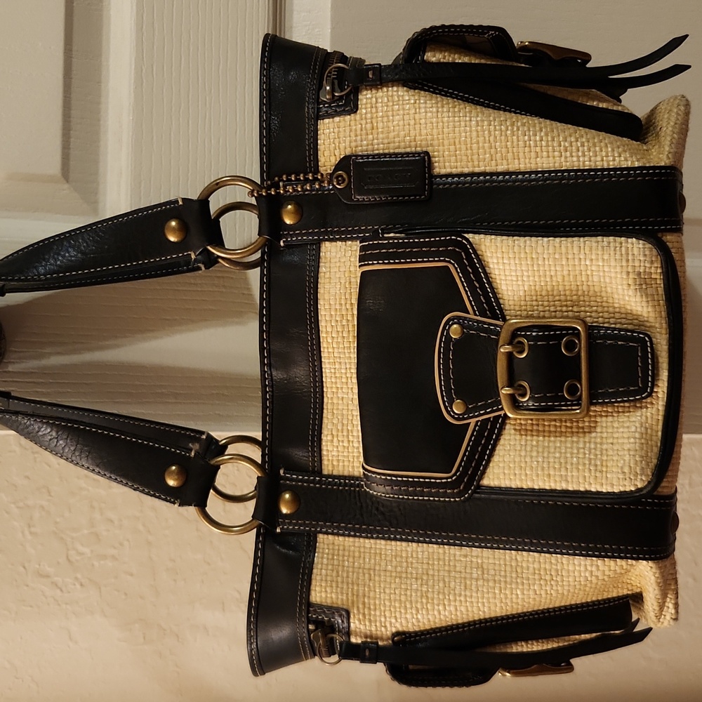 Coach Legacy Straw & Leather Tote Bag